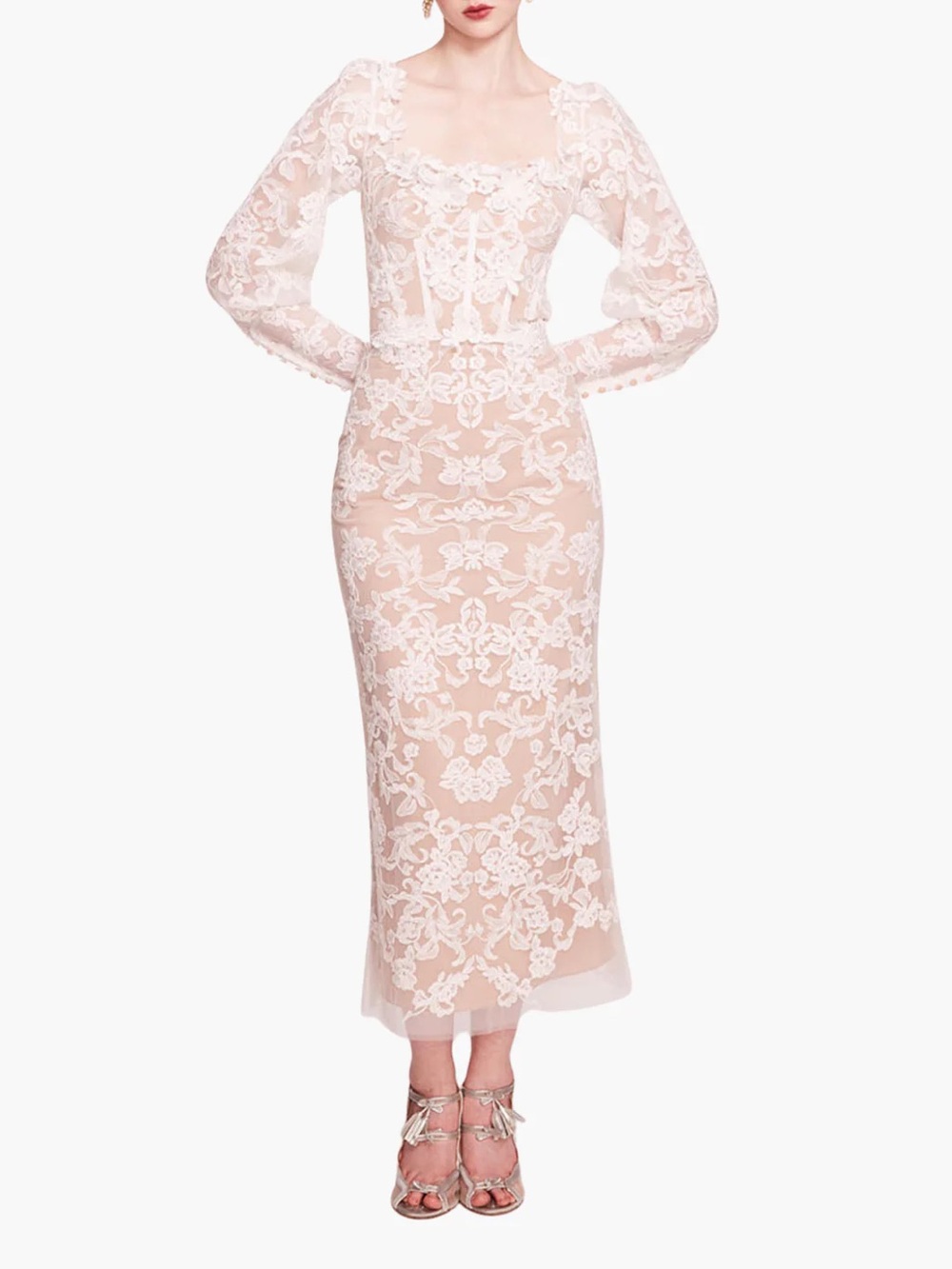 Lace Midi Dress in White - Elegant Women's Dress